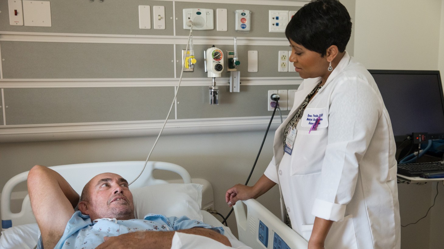 Patient Joe Rasmussen and Med-Surg Clinical Director Renee Portillo.